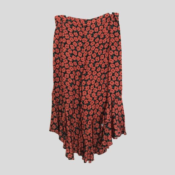 Anthropologie Red Poppy Floral Satin Cropped Wide Leg Ruffle Pants NWOT XL - Picture 2 of 9